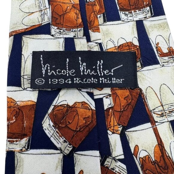 NICOLE MILLER 1994 Silk Tie Blue Bar Liquor Whiskey Scotch - Picture 6 of 7